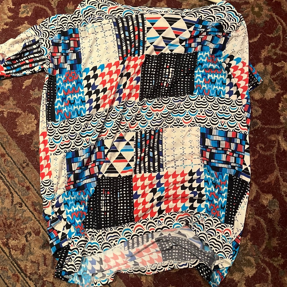 LuLaRoe Irma Geometric Top in Red, Blue, Black & White Size Medium